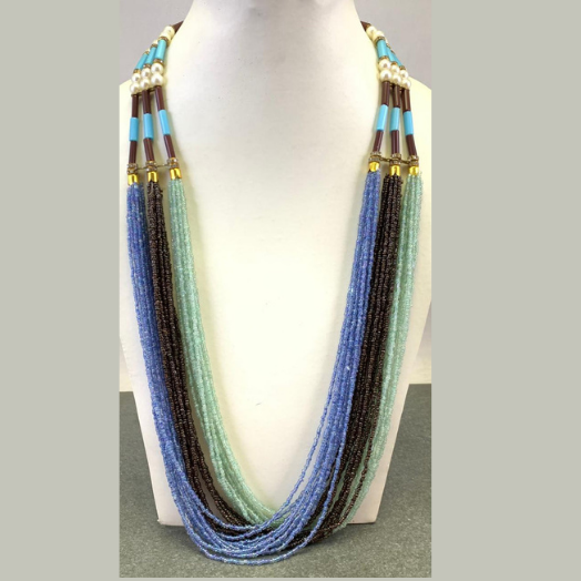 BLUE GREEN SEED/GLASS BEAD NECKLACE