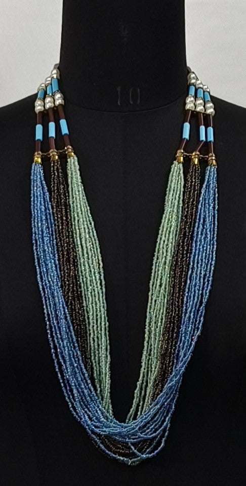BLUE GREEN SEED/GLASS BEAD NECKLACE