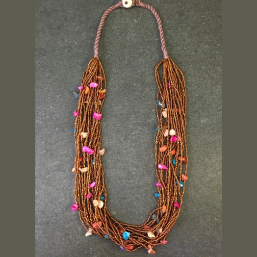 MULTY LAYERED SEED BEAD SHELL WITH THREAD NECKLACE