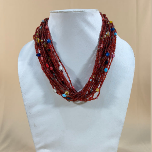 MAROON SEED/GLASS BEAD NECKLACE