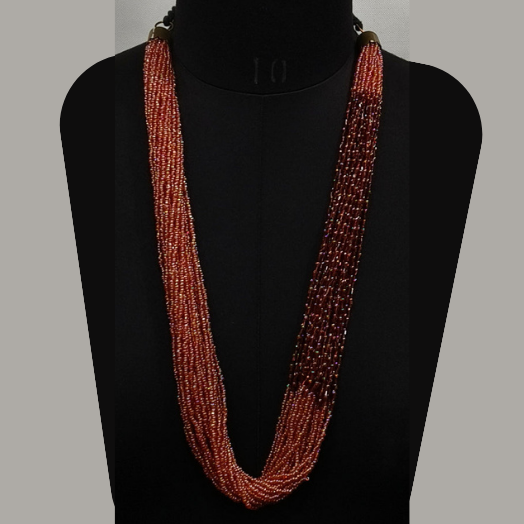 ORANGE BROWN SEED BEAD WITH THREAD BRAIDED NECKLACE