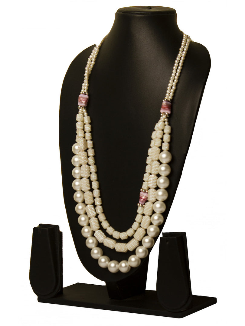 White Artificial Pearl Bead 3 Layered Necklace