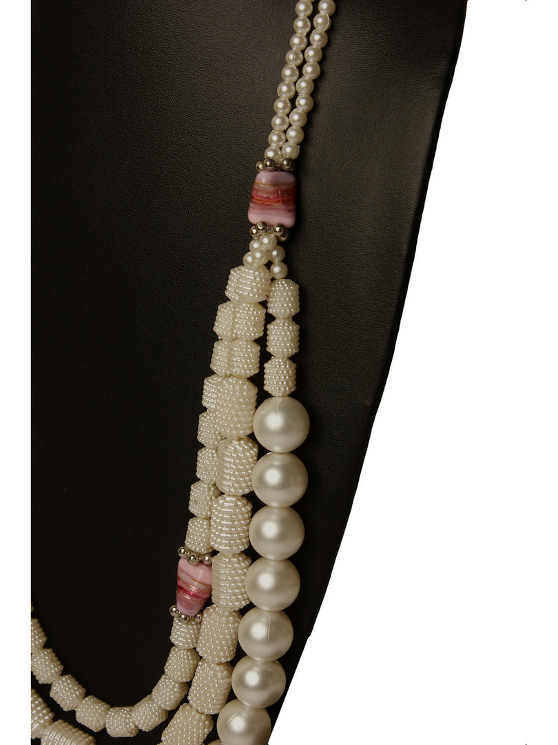 White Artificial Pearl Bead 3 Layered Necklace