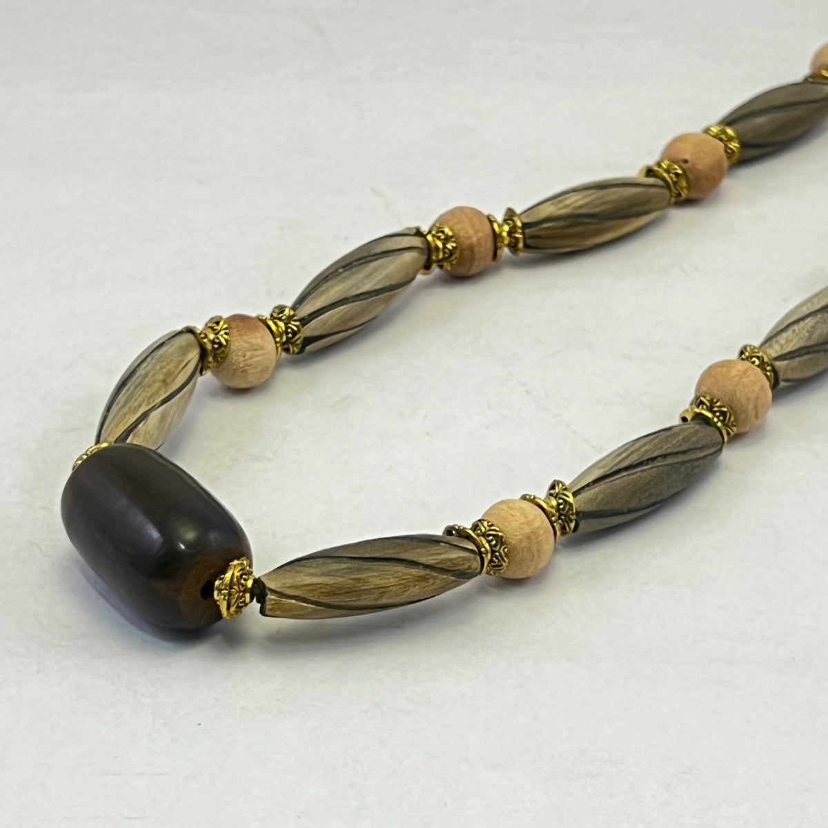 Grey Beaded Horn Necklace