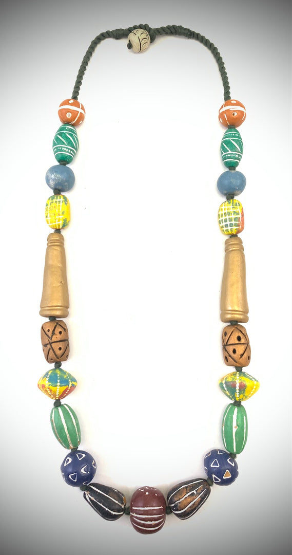 NK14909 CLAY BEAD WITH BRAIDED THREAD NECKLACE