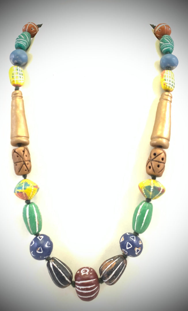 NK14909 CLAY BEAD WITH BRAIDED THREAD NECKLACE