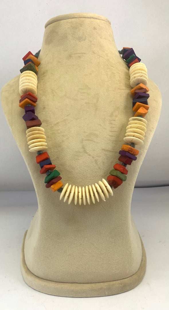 NK14940 BONE BEAD WITH BRAIDED THREAD NECKLACE