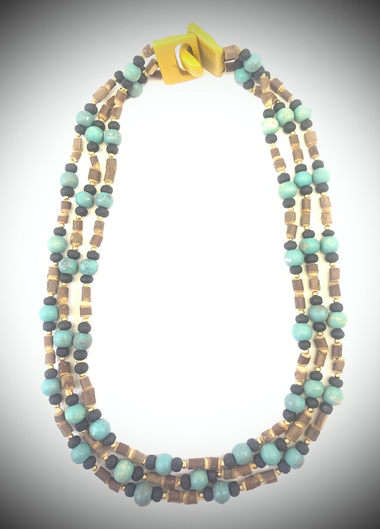 NK14701 MULTI LAYERED WOODEN BEAD NECKLACE