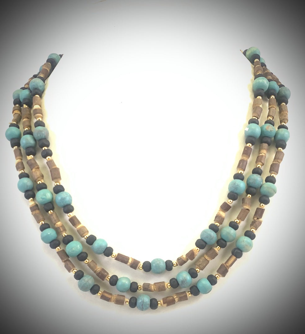 NK14701 MULTI LAYERED WOODEN BEAD NECKLACE