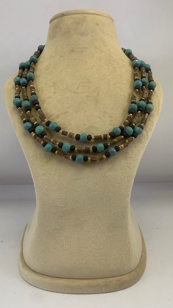 NK14701 MULTI LAYERED WOODEN BEAD NECKLACE