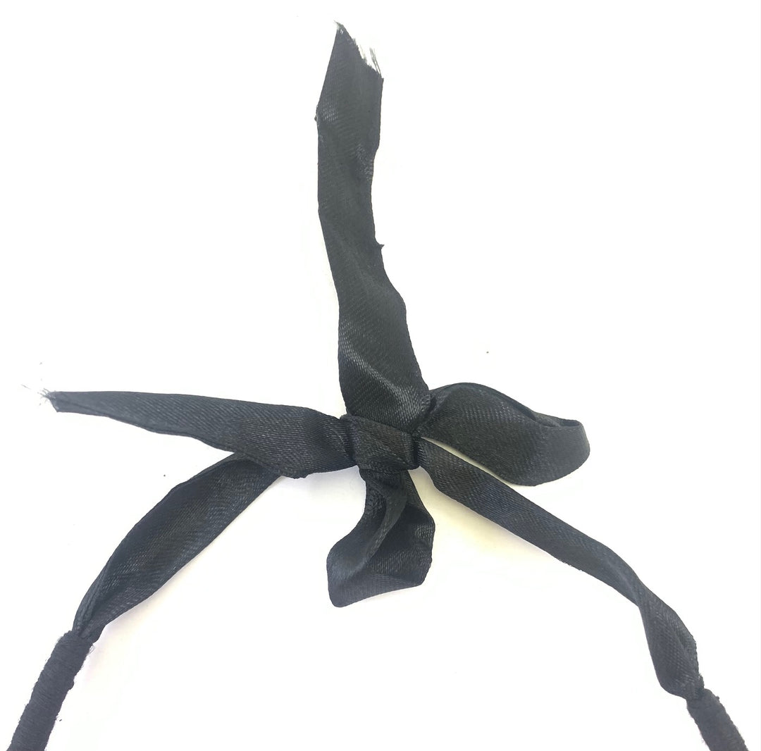 NK14533 RED MULTI LAYERED GLASS BEAD WITH BLACK RIBBON NECKLACE