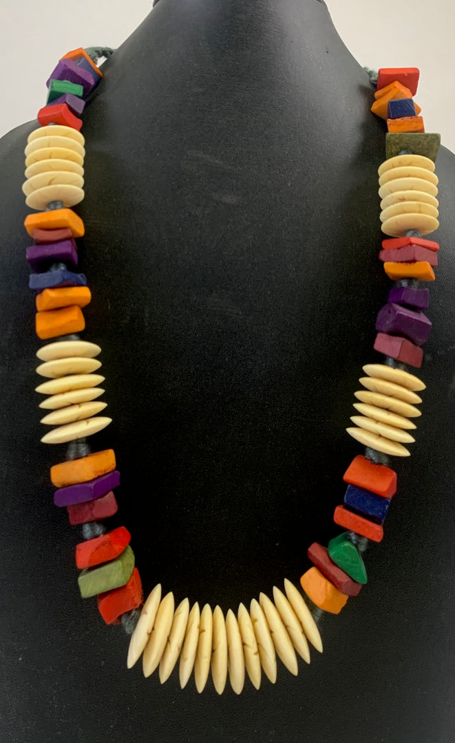 NK14940 BONE BEAD WITH BRAIDED THREAD NECKLACE