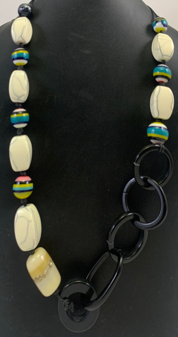 NK14959 RESIN BEAD/RING WITH BLACK  WAXCORD NECKLACE