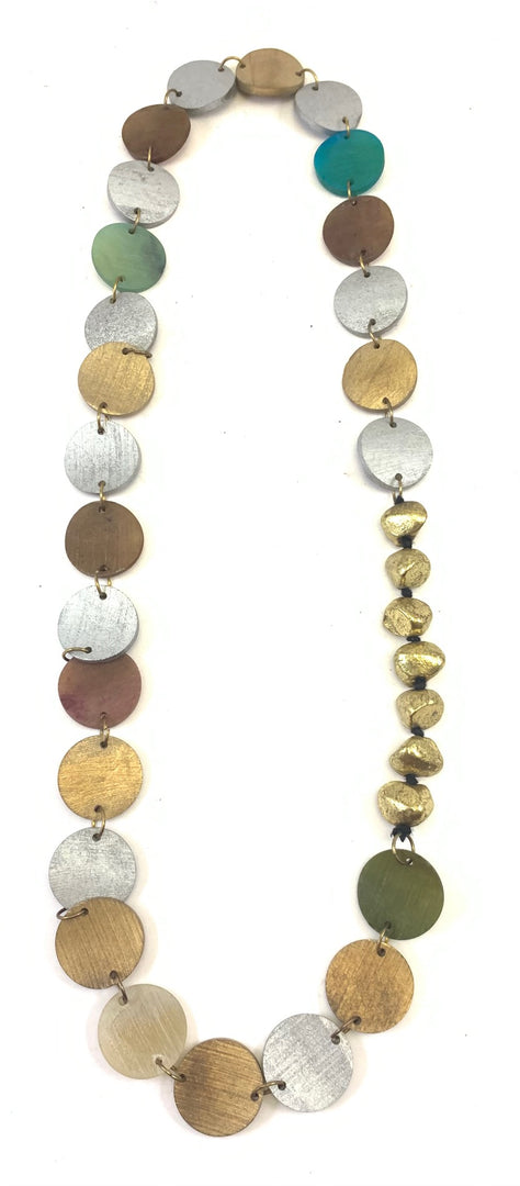NK11404S HORN DISC WITH GOLD ALUMINIUM NUGGET NECKLACE
