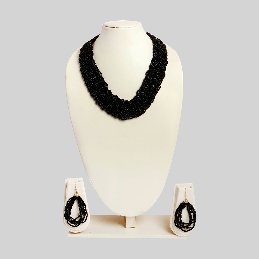 Black Multi Bead Necklace Set