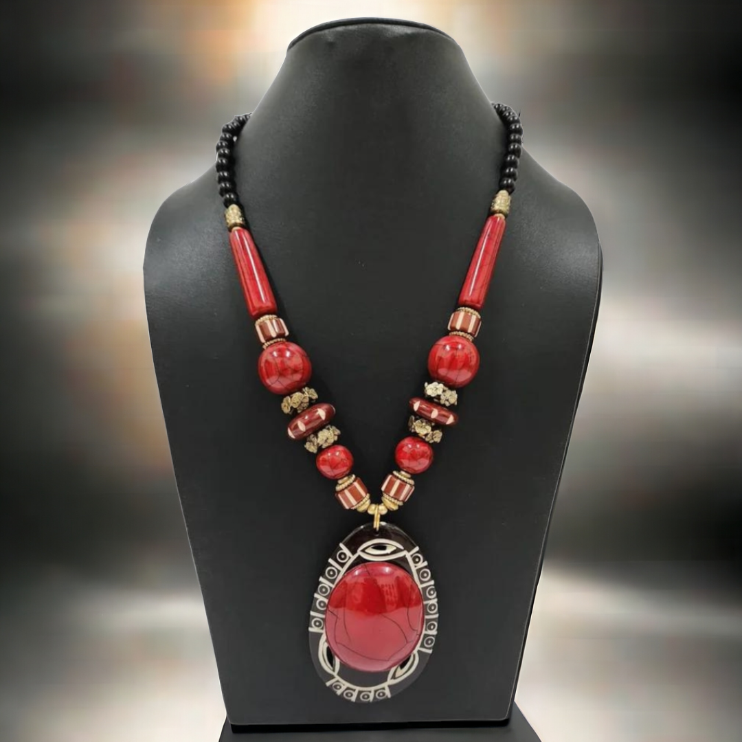 RED ACRYLIC BEAD NECKLACE
