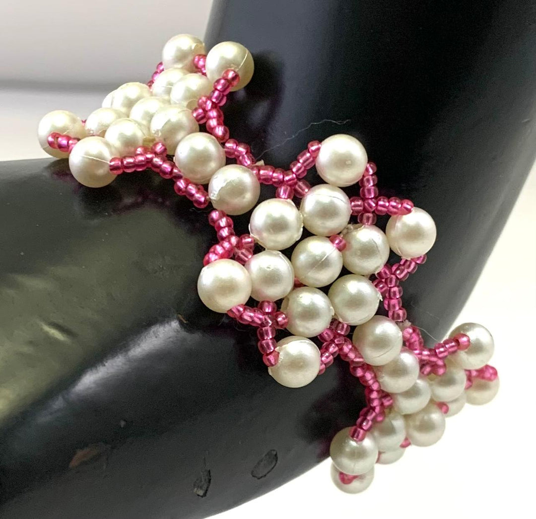 NK14152A WHITE PINK COLOR PLASTIC PEARL & SEED BEAD NECKLACE SET