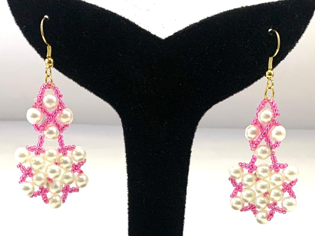 NK14152A WHITE PINK COLOR PLASTIC PEARL & SEED BEAD NECKLACE SET