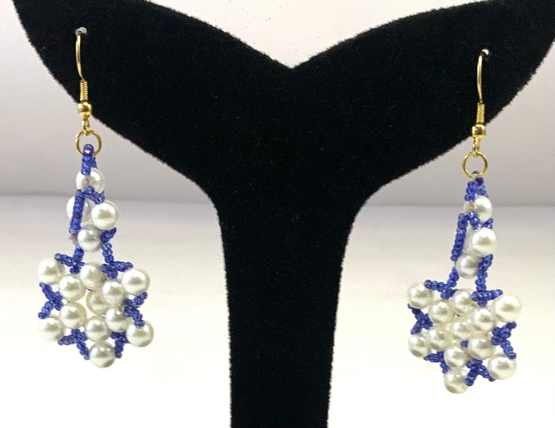 NK14152B WHITE BLUE COLOR PLASTIC PEARL & SEED BEAD NECKLACE SET