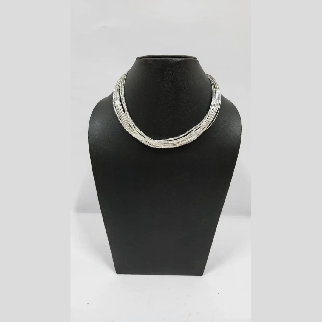 SEED BEAD WITH CUTDANA SILVER COLOR NECKLACE
