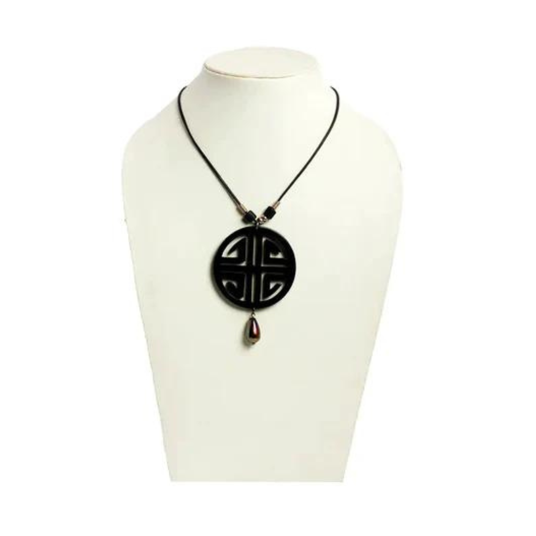 Black Acrylic pendant wax cord necklace