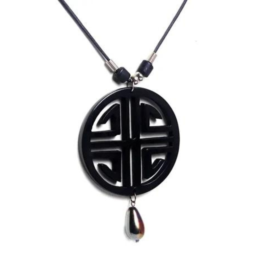 Black Acrylic pendant wax cord necklace