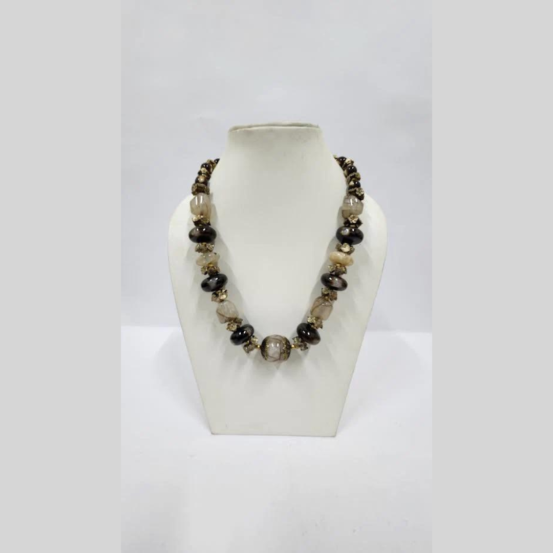 BROWN & BEIGE ACRYLIC BEAD NECKLACE