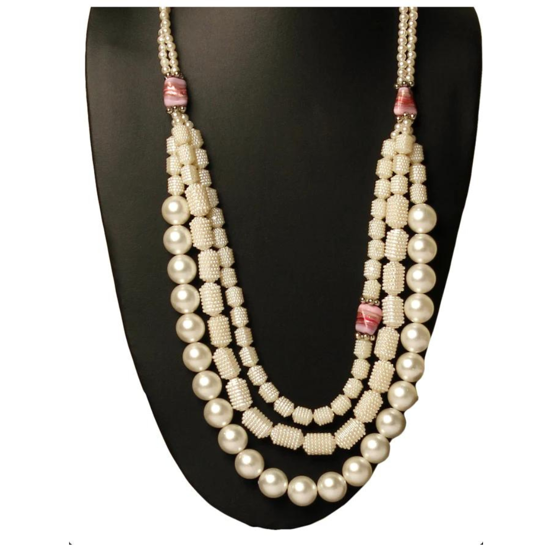 White Artificial Pearl Bead 3 Layered Necklace