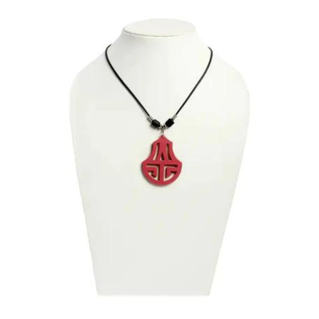 Red acrylic pendant wax cord necklace