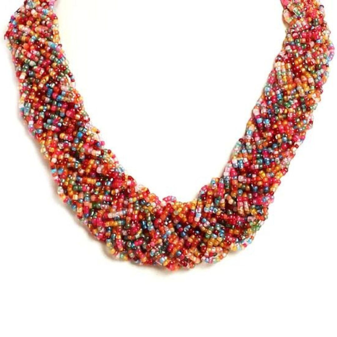 Multicolor seed bead choti necklace with matching earrings set