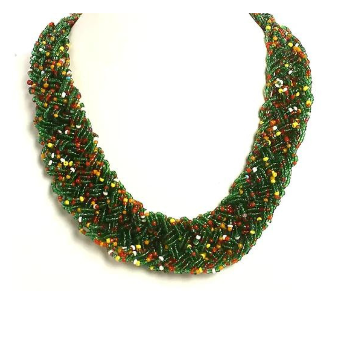 Green multi seed choti necklace with matching earrings set