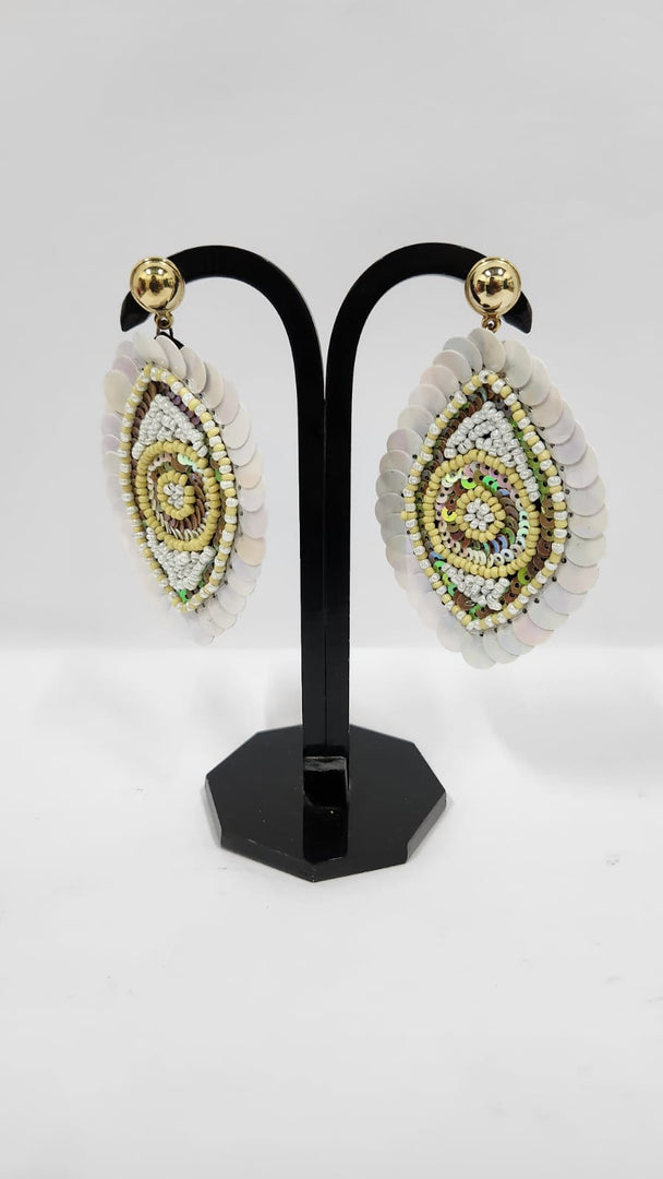 SEED BEAD WITH SEQUENCE WHITE & LEMON YELLOW COLOR EARRINGS