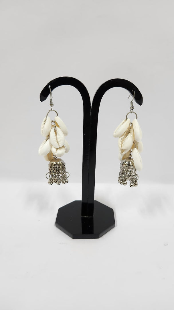 SHELL BEAD WITH METAL JHOOMKI EARRINGS