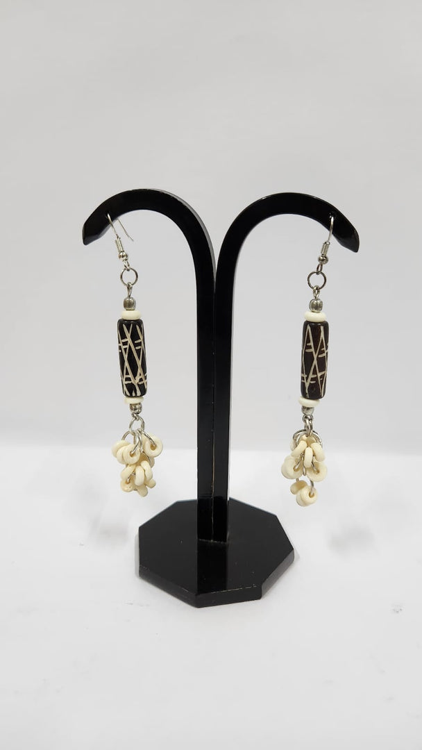 BONE BEAD BROWN & NATURAL COLOR EARRINGS