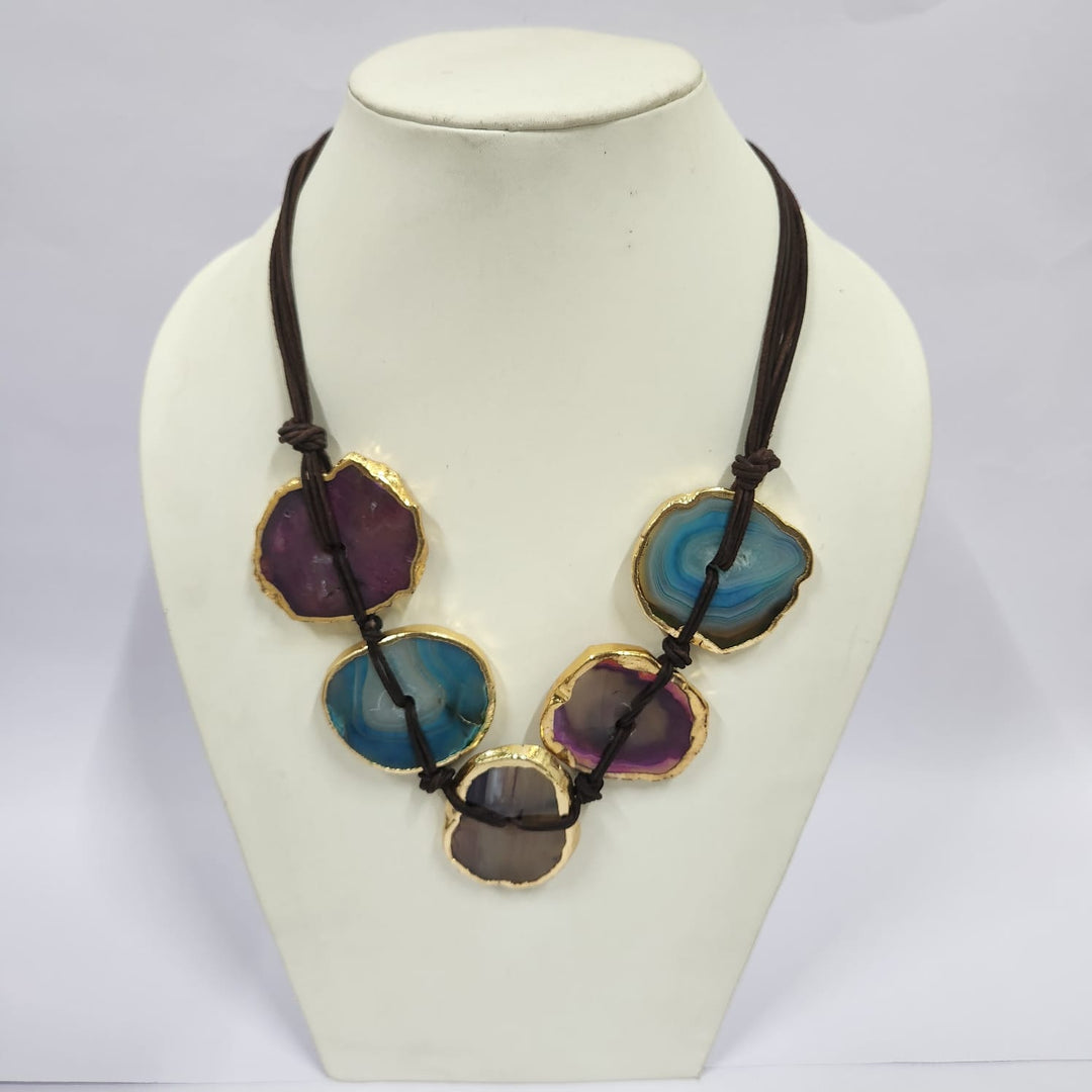 Wax Cord Purple & Blue Agate Necklace