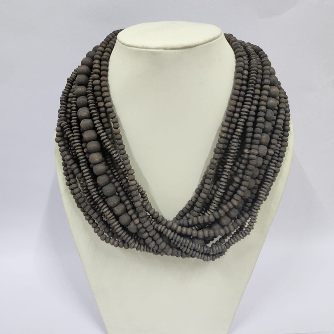 String Wooden Bead Multi layered Necklace