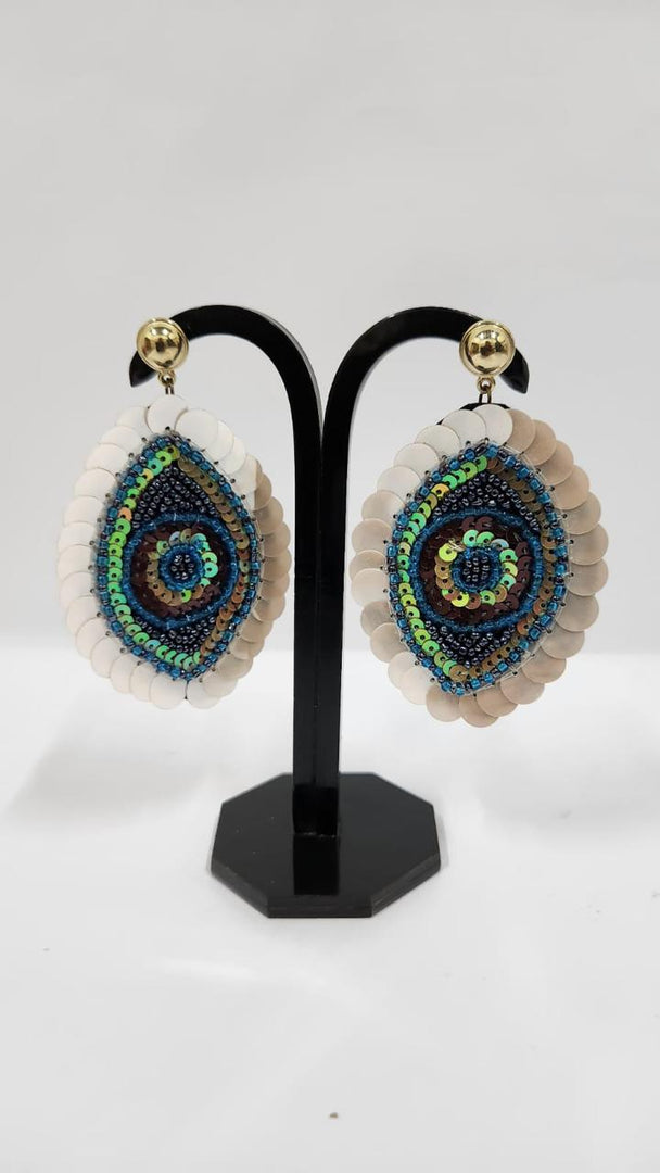 SEED BEAD WITH SEQUENCE WHITE & BLUE COLOR EARRINGS