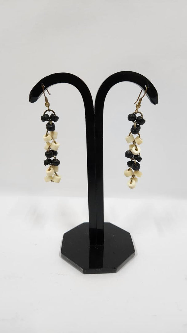 BONE BEAD BLACK & NATURAL COLOR EARRINGS