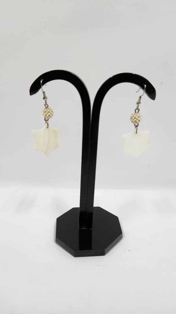 SHELL & PLASTIC BEAD STAR SHAPE WHITE COLOR EARRINGS