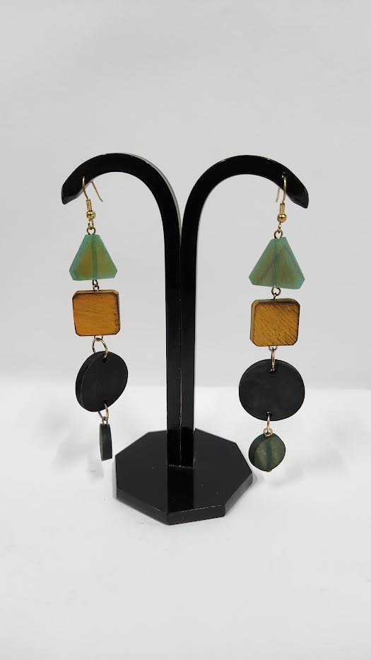 HORN BEAD GREEN & MUSTARD COLOR EARRINGS
