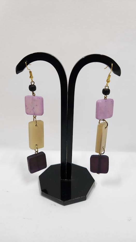 HORN BEAD PINK, BEIGE & PURPLE COLOR EARRINGS