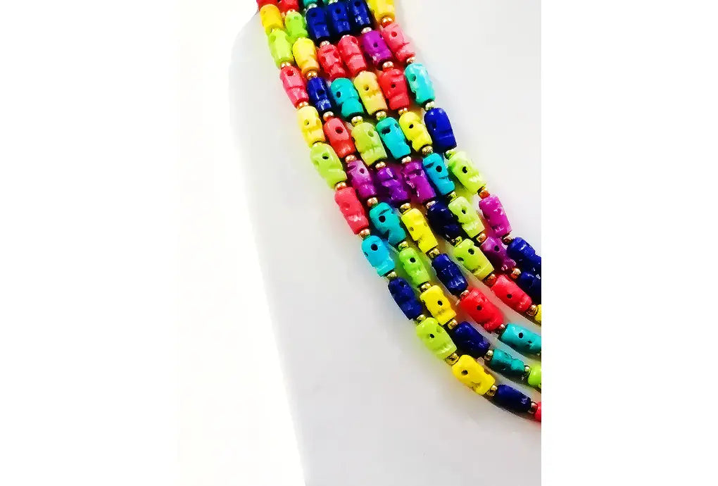 NK 10142 Multicolor skull bone bead multi layer necklace dastakaaristore