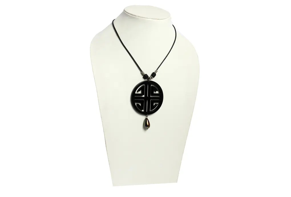 NK 10313A Black Acrylic pendant wax cord necklace dastakaaristore
