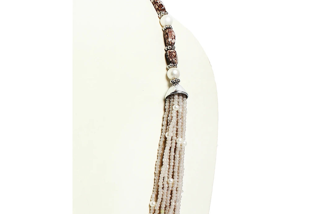 NK 11888 Natural color seed & glass bead layered necklace dastakaaristore