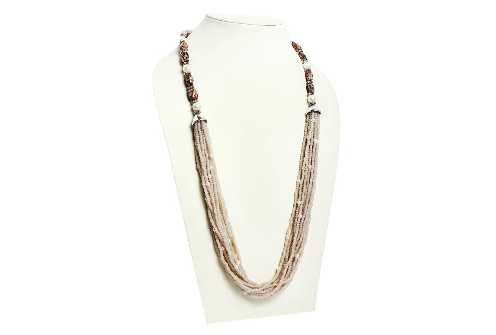 NK 11888 Natural color seed & glass bead layered necklace dastakaaristore