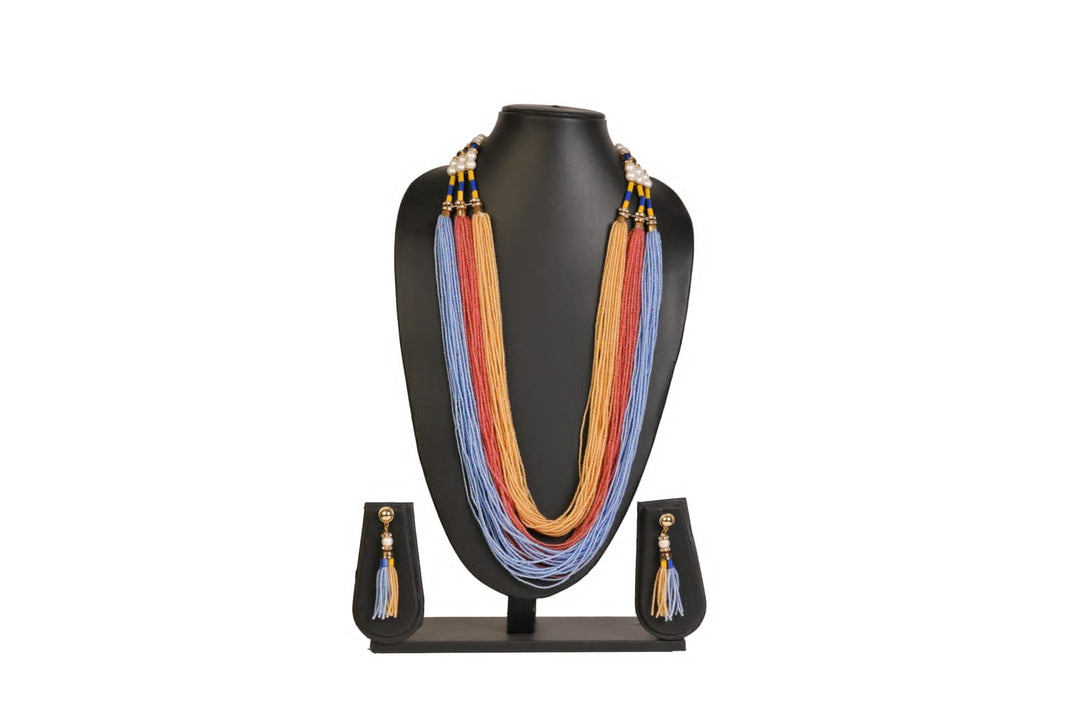 NK 11894 Multicolor seed bead necklace with matching earrings dastakaaristore