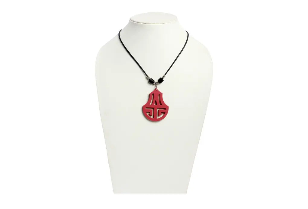 NK 1541A Red acrylic pendant  wax cord necklace dastakaaristore