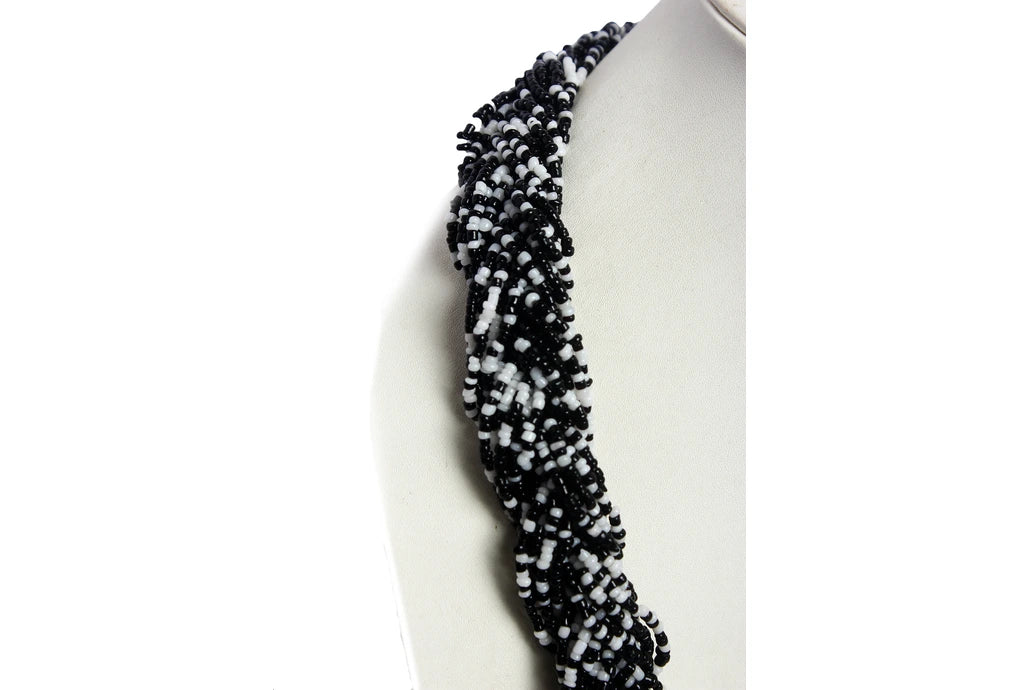 NK 3563 Black & white seed bead with metal ball necklace dastakaaristore