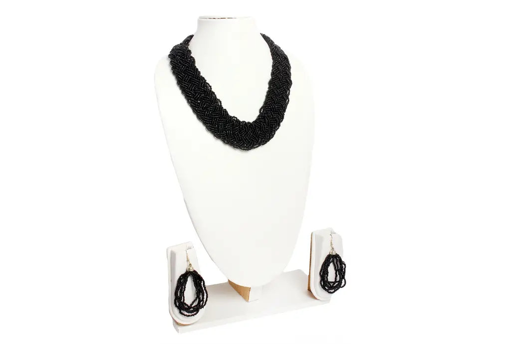 NK 3712 Green multi seed choti necklace with matching earrings set dastakaaristore