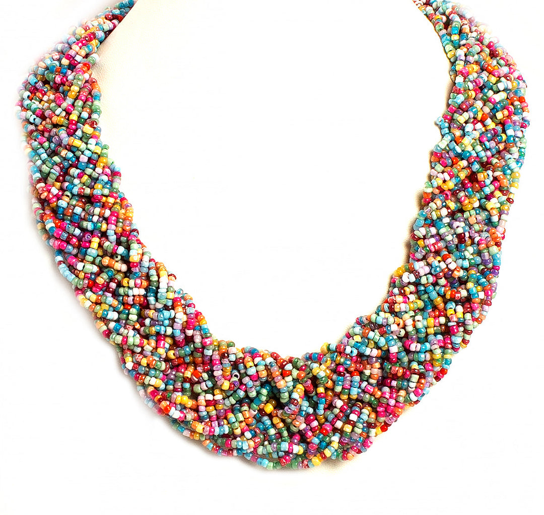 NK 3738 Multicolor seed bead choti necklace with matching earrings set dastakaaristore